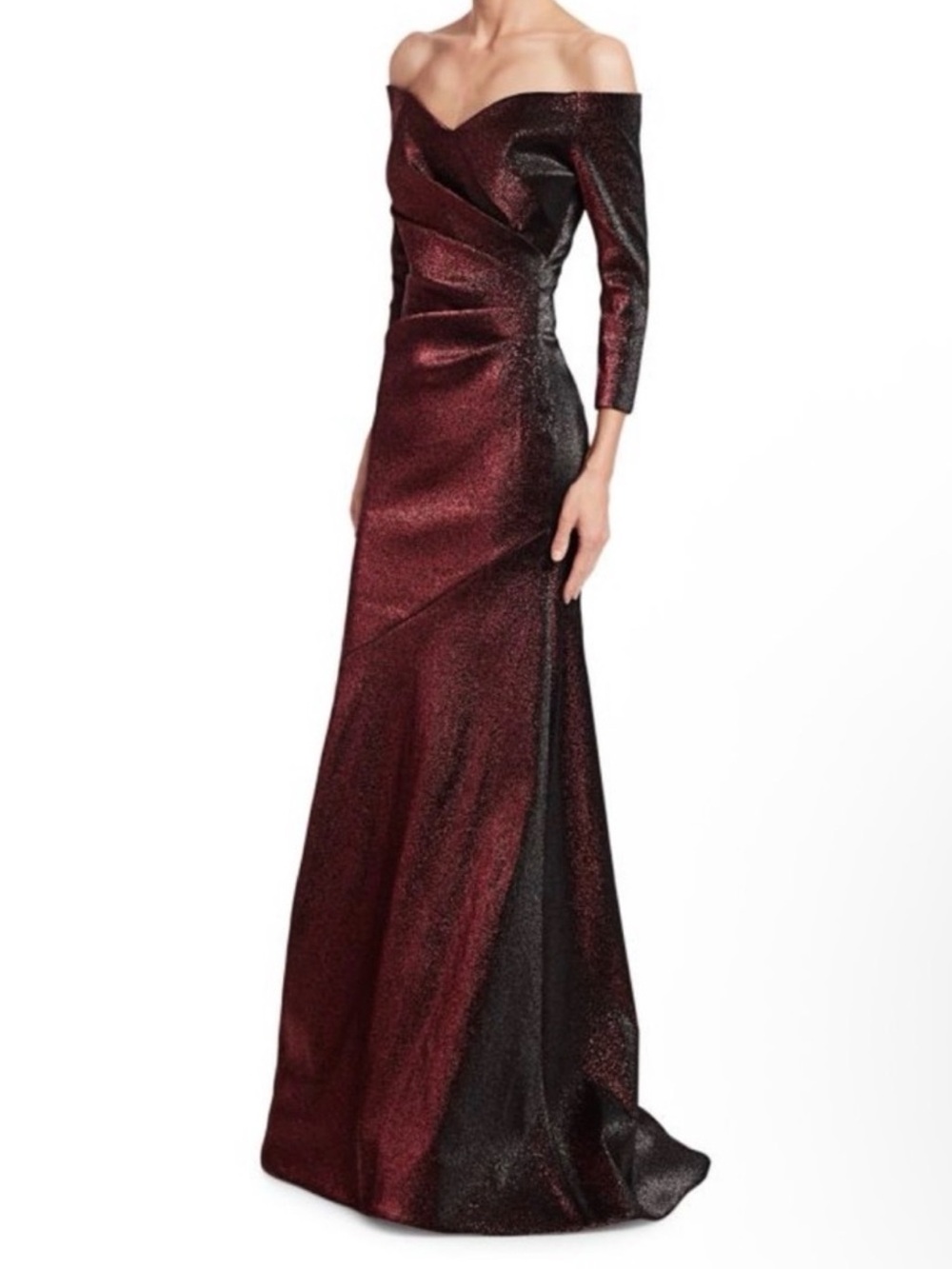Theia Off-Shoulder Burgundy Gown